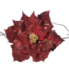 poinsettia flower on clip red/gold 43cm